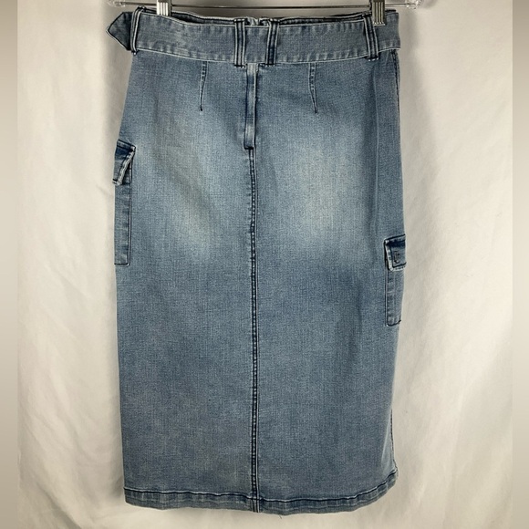 NWT Juicy Couture Size 29  Med Wash Denim Midi Cargo/Nomad Skirt W/ Belt - Picture 2 of 12